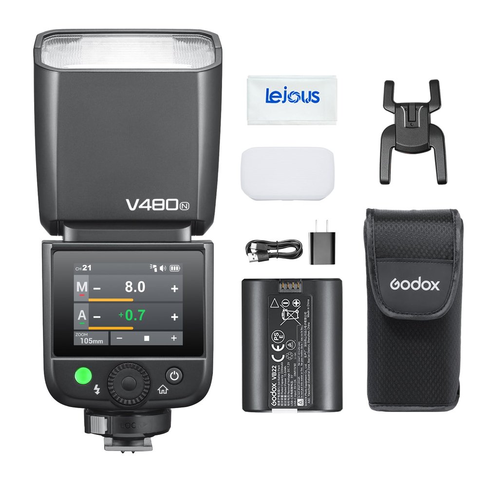 Godox V480N V480 for Nikon, Touchscreen 2.4G Wireless TTL Flash Speedlite, GN50 1/8000S HSS, 650 Full Power Flashes, 1.7s Recycle Time, LED Modeling Lamp