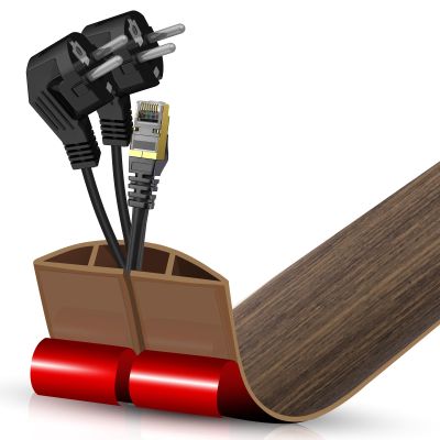 Floor Cord Cover Cable Cavity Self Adhesive Cord Hider Floor Floor Cable Management Power Cord Protector Floor Electric Cord Covers for Offices, Gym, Exhibitions (Misty Brown Wood, 2.36" x 3.3')