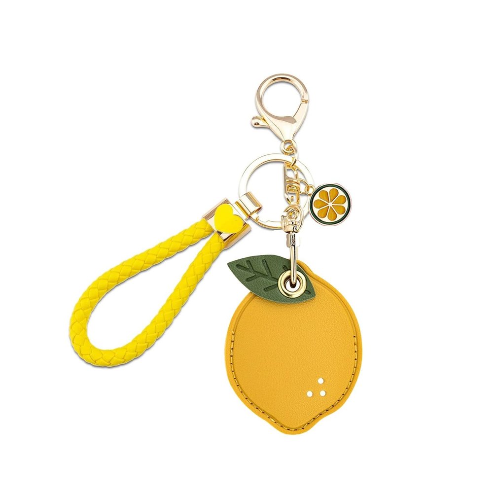 Cbyayistic Premium Leather Holder with Keychain Compatible with Air Tag - Full Coverage Protective Case for Air Tag, Anti-Loss Key Ring Accessories (Lemon)