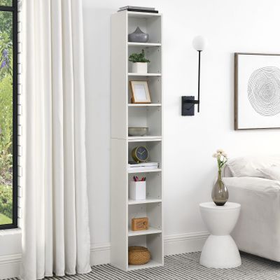 Curtainboro 8-Tier CD Storage Cabinet, Slim DVD Shelf Narrow Bookshelf, Disassembled CD DVD Media Tower Rack with Adjustable Shelves for Home Office 11.6l'' x 9.25w'' x 70.8h'' White