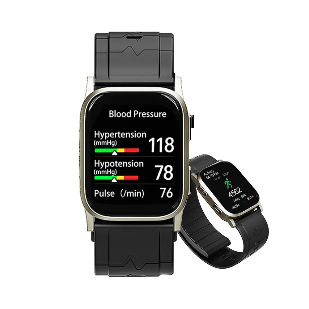 2nd Gen Gold-Tone Metal BP Smartwatch, FDA 510(k) Cleared, Airbag Blood Pressure, Mental Tracking, Rate, Blood Oxygen,Sleep, Fitness, Bluetooth App, AI Cloud Health Analysis & Risk Predictions