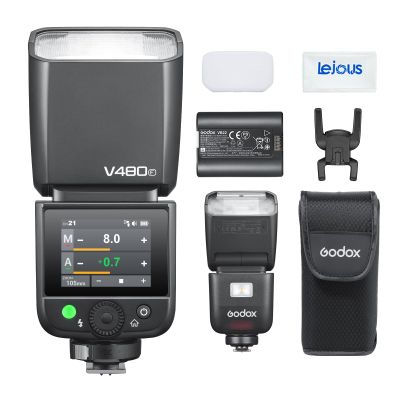 Godox V480F V480 TTL Flash Speedlite for Fuji, GN50 2.4G 1/8000S HSS Flash Speedlite Touchscreen, 650 Full Power Flashes, 1.7s Recycle Time, LED Model Lamp