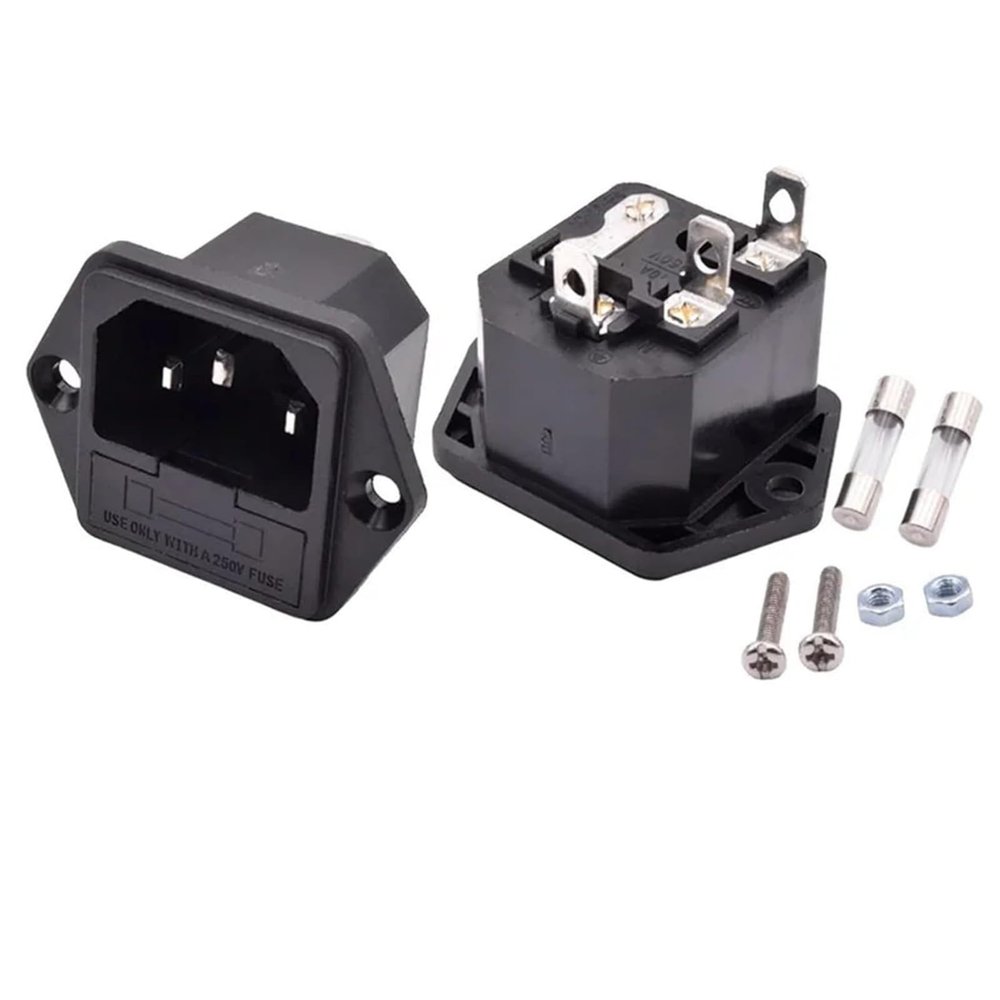 5PCS 10A250V LZ-14-F1-3P 3 Pins Panel Mounted Connector with 5x20mm Fuse C14 AC Electrical Inlet Module Power Socket(100PCS) (100PCS,AC-03 Copper Pins)