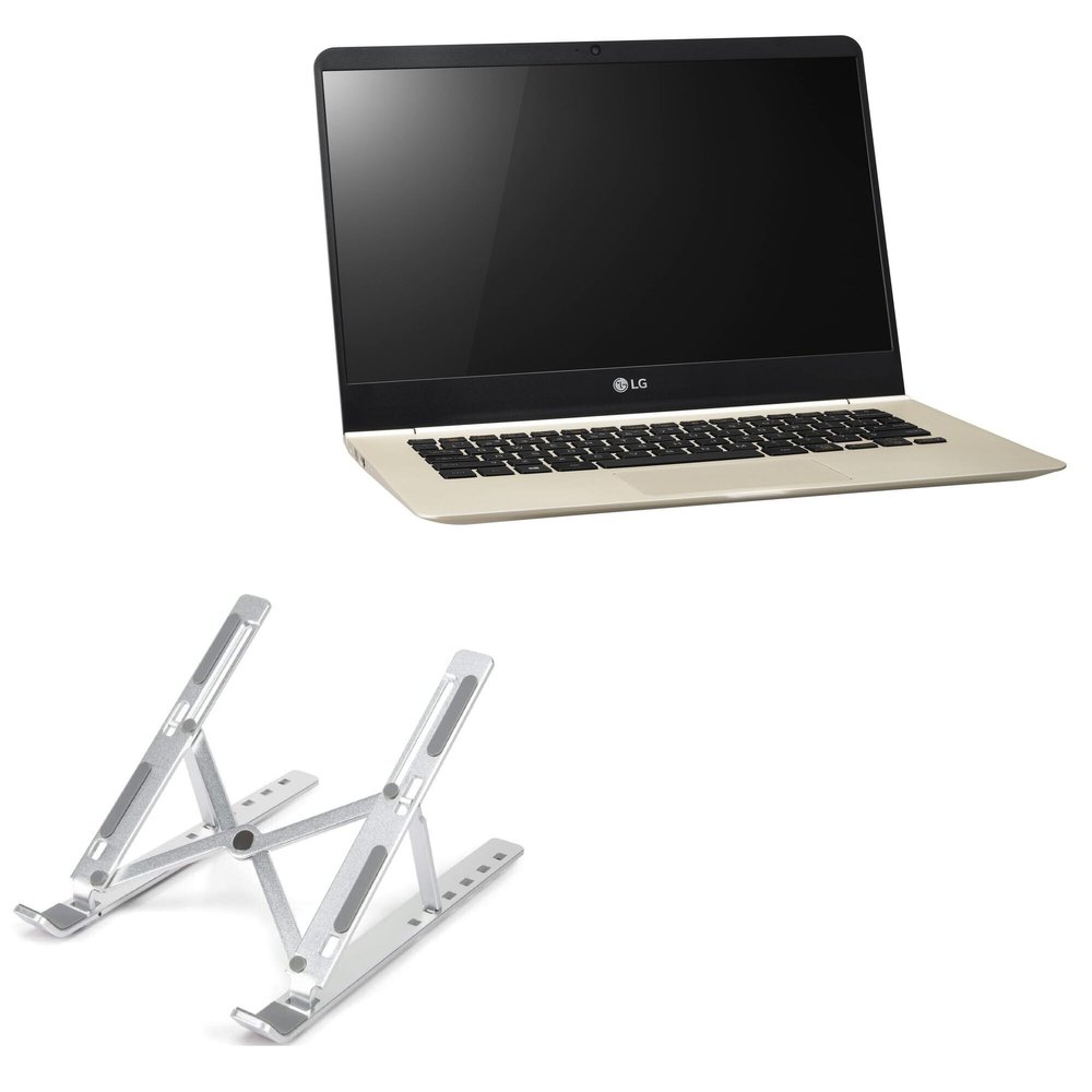 BoxWave Stand and Mount Compatible with LG Gram 14Z950 - Compact QuickSwitch Stand, Portable Multi Angle Viewing Foldable Riser - Metallic Silver