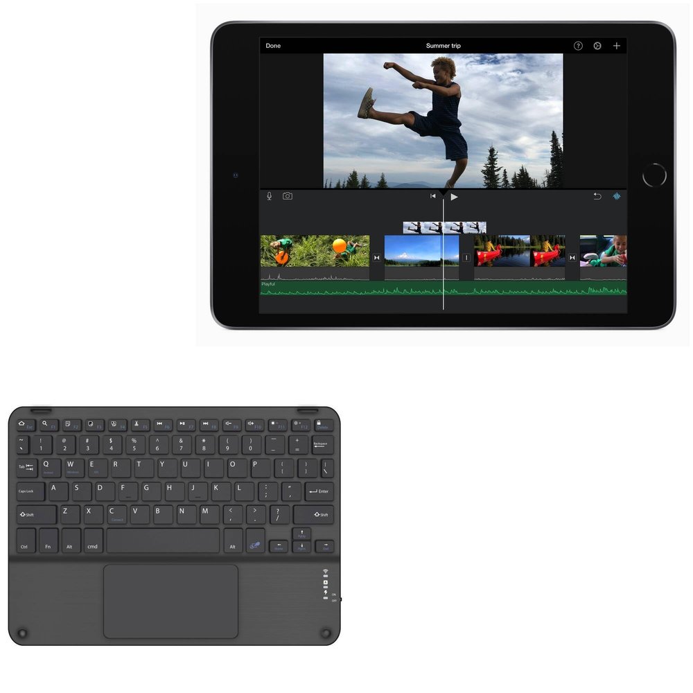 BoxWave Keyboard Compatible with Apple iPad mini (5th Gen 2019) - SlimKeys Bluetooth Keyboard with Trackpad, Portable Slim TouchPad - Jet Black