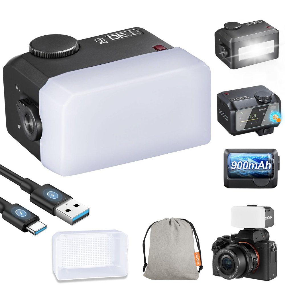 Godox iT30 Pro F TTL Mini Flash for Fuji with DiffuserHSS 1/8000s, 2.8" Full-Color Touchscreen, 2.4G Wireless X System, Magnetic Mount, Tilt/Swivel Camera Speedlight (Black)