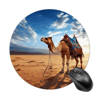 Camel Sky Round Mouse Mat 7.8 X 7.8 Inch Premium-Textured Mouse Pad with Non-Slip Rubber Base Funny Desk Mousepad for Office and Home Use