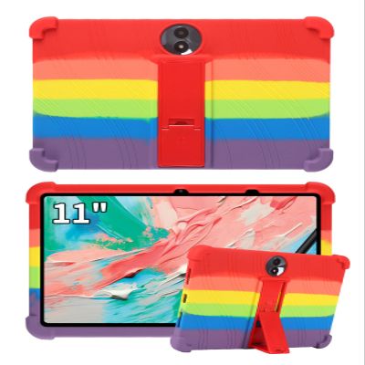 11" Case for TCL NXTPAPER 11 Gen 2 Android Tablet (Model 9465X), FJIASTB Soft Silicone Kids Friendly Cover with Adjustable Stand, Drop-Proof (Rainbow)
