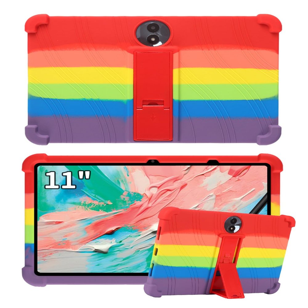 11" Case for TCL NXTPAPER 11 Gen 2 Android Tablet (Model 9465X), FJIASTB Soft Silicone Kids Friendly Cover with Adjustable Stand, Drop-Proof (Rainbow)