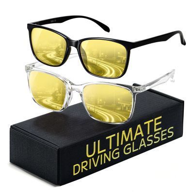 TIJN Night Driving Glasses, Anti-Glare Night Vision Glasses for Driving Women Men, UV Protection, Ultra-Light TR90, Yellow Lens, 2 Pack