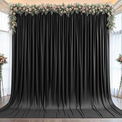 10x12ft Black Backdrop Curtain Panels for Parties - Wrinkle Free Polyester Photo Curtain Backdrop Wedding Back Drop Fabric Drapes for Party Decorations Background for Photography