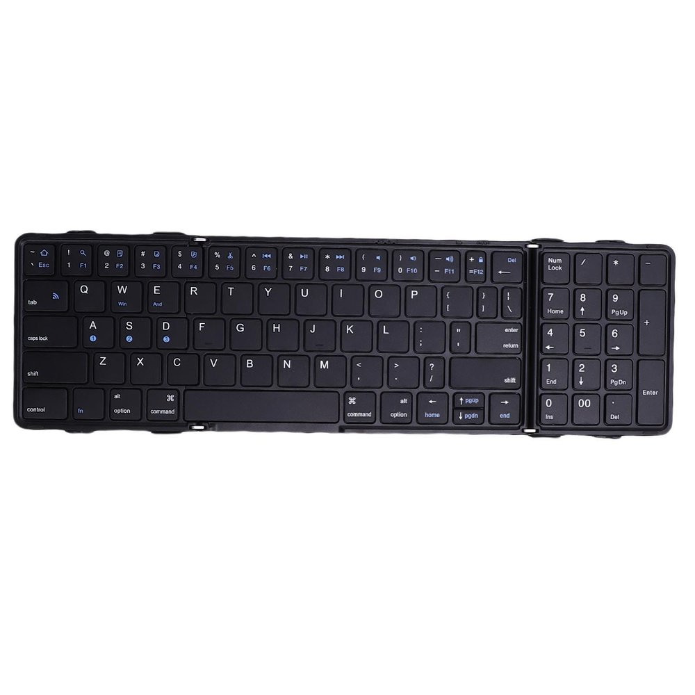 Wisoqu Foldable Bluetooth Keyboard with Numeric Keypad, Sync up to 3 Devices, for Smartphone Tablet Laptop PC, PU Leather Back Cover for Travel Business