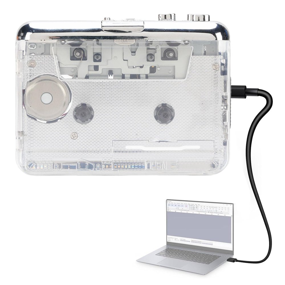 LAISANIM Retro Portable Cassette Player Recorder & MP3 Converter, Auto Rewind, Stereo Headphones Included, Noise Reduction, for Music Lovers (Transparent)