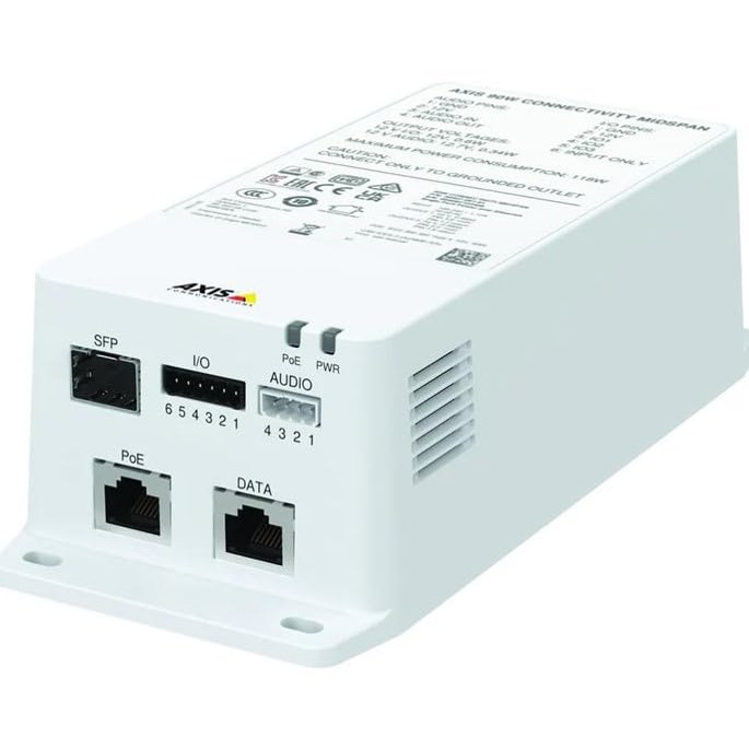 TU8003 90W PoE Midspan with SFP Fiber Slot, Audio and I/O Ports, IEEE 802.3bt High Power Support, Compatible with PTZ Cameras for Network and Fiber Installations (02027-004)