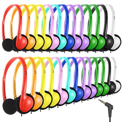 Gaosen Bulk Class Set Headphones 30 Pack for Classroom Students KidsAdjustable School Earphones On Ear with 3.5mm Jack for Teachers Children Toddler Boys Girls Teens Adult(GS857, Mixed)