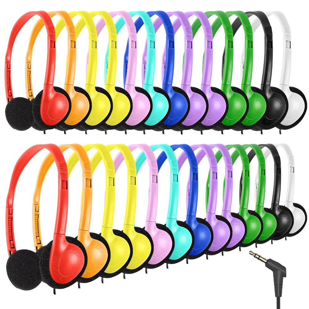 Gaosen Bulk Class Set Headphones 30 Pack for Classroom Students KidsAdjustable School Earphones On Ear with 3.5mm Jack for Teachers Children Toddler Boys Girls Teens Adult(GS857, Mixed)