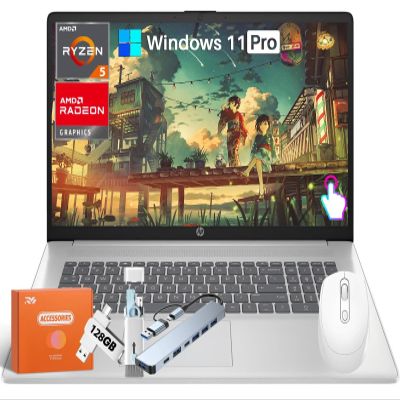 HP 17 Business Laptop, 17.3" HD+ Anti-Glare Touchscreen, AMD Ryzen 5 7530U(6-Core, Up to 4.5GHz, Beat i7-1165G7), 64 GB RAM, 1 TB SSD, AMD Radeon GPU, Webcam, Wi-Fi 6, Windows 11 Pro, w/Accessories