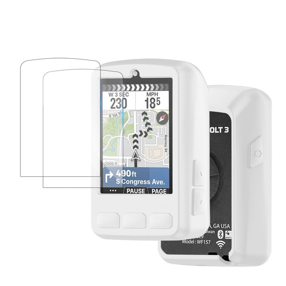 for Wahoo ELEMNT Bolt V3 GPS Cycling/Bike Computer Screen Protector (2 Pack) and Soft Silicone Case Cover,Anti-Scratch & Anti-Vibration & Transparent, High Definition Full Coverage.(White)