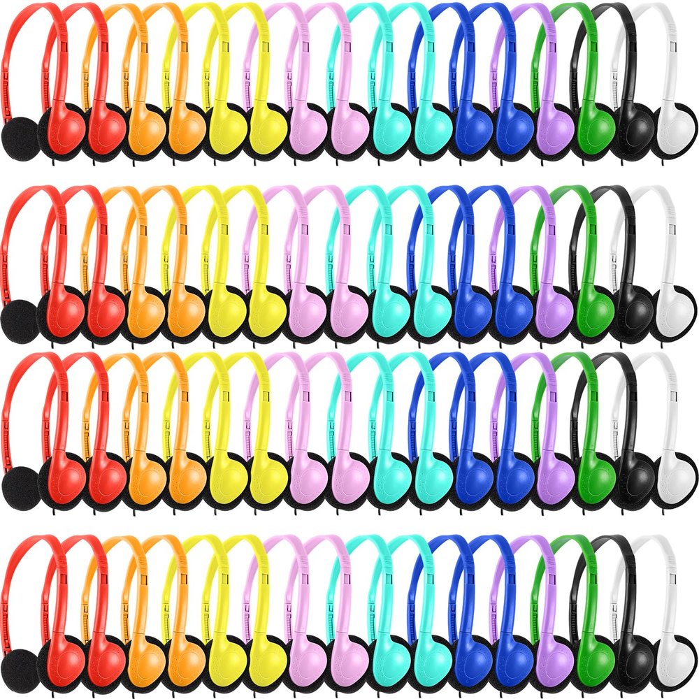 Gaosen 100 Pack Bulk Headphones for Classroom Kids School Students K-12,Wholesale Children Class Set Wired Headphones for Library Chromebook,PC,Laptop,Computer(GS857,Mixed)