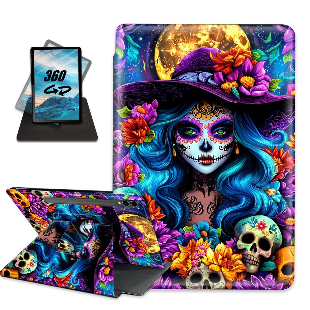Case for Kindle Scribe 10.2(2022/2024 Release),PU Leather Folio Cover with Auto Sleep/Wake,Multi-Angle Stand,Protective Case for Kindle Scribe,Witch with Skull and Flowers