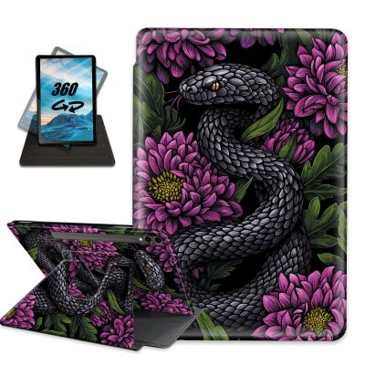 Case for Kindle Scribe 10.2(2022/2024 Release),PU Leather Folio Cover with Auto Sleep/Wake,Multi-Angle Stand,Protective Case for Kindle Scribe,Black Snake and Purple Flower