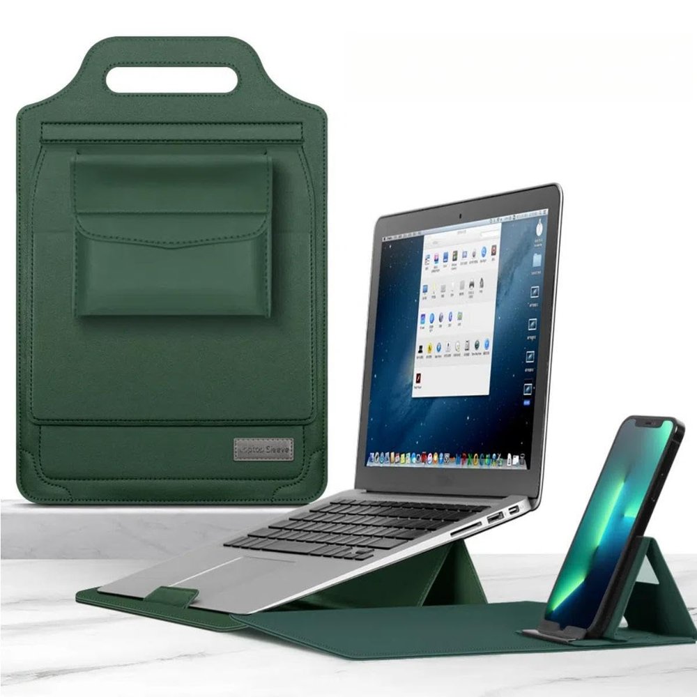 2-in-1 Laptop Case & Desk Mat Mouse Pad: 12-15.6 Inch Slim Computer Sleeve Bag for Women Men, Portable Laptop Cover with Handle & Inner Pocket, Ideal Gift (Green, 13/14in)