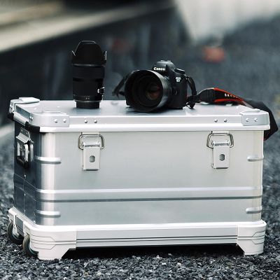 Aluminum Camera Trolley Case, 23 inches Silver Rolling Storage Box Large Carrying Toolbox with Pockets/Inner Dividers for Light Stands, Tripods, Telescopes