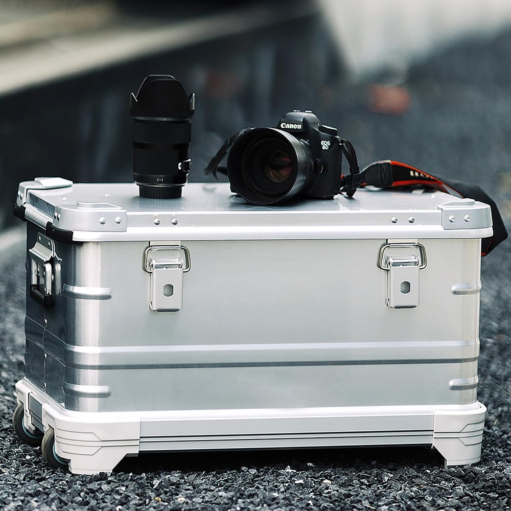 Aluminum Camera Trolley Case, 23 inches Silver Rolling Storage Box Large Carrying Toolbox with Pockets/Inner Dividers for Light Stands, Tripods, Telescopes