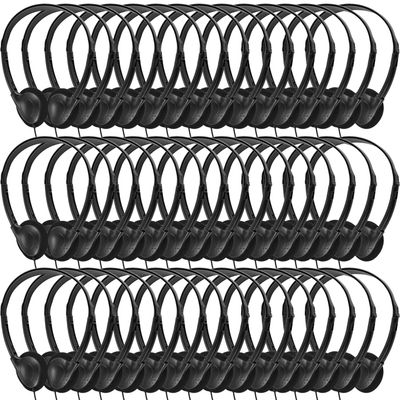 Gaosen Bulk Headphones 50 Pack for Kids School Classroom,Wholesale Wired Adjustable On Ear Earphones Class Set for Students Children Toddler Teens Boys Girls and Adult (GS857, Black)