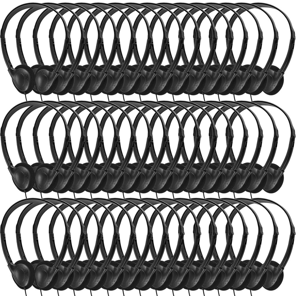 Gaosen Bulk Headphones 50 Pack for Kids School Classroom,Wholesale Wired Adjustable On Ear Earphones Class Set for Students Children Toddler Teens Boys Girls and Adult (GS857, Black)