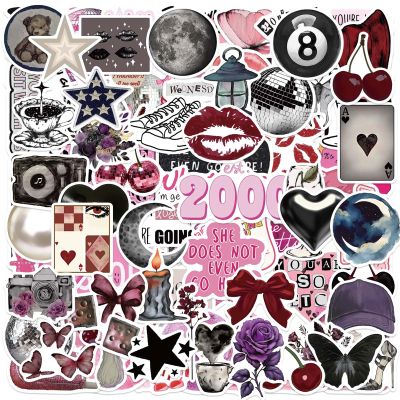 100Pcs Downtown Y2k Aesthetic Stickers Pack, Cool Trendy Aesthetic Stickers for Teens Adults, Waterproof Vinyl Decals for Laptop Kindle Pad Scrapbooking Journaling(Pink&Purple)