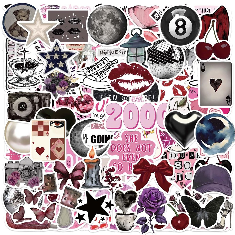 100Pcs Downtown Y2k Aesthetic Stickers Pack, Cool Trendy Aesthetic Stickers for Teens Adults, Waterproof Vinyl Decals for Laptop Kindle Pad Scrapbooking Journaling(Pink&Purple)