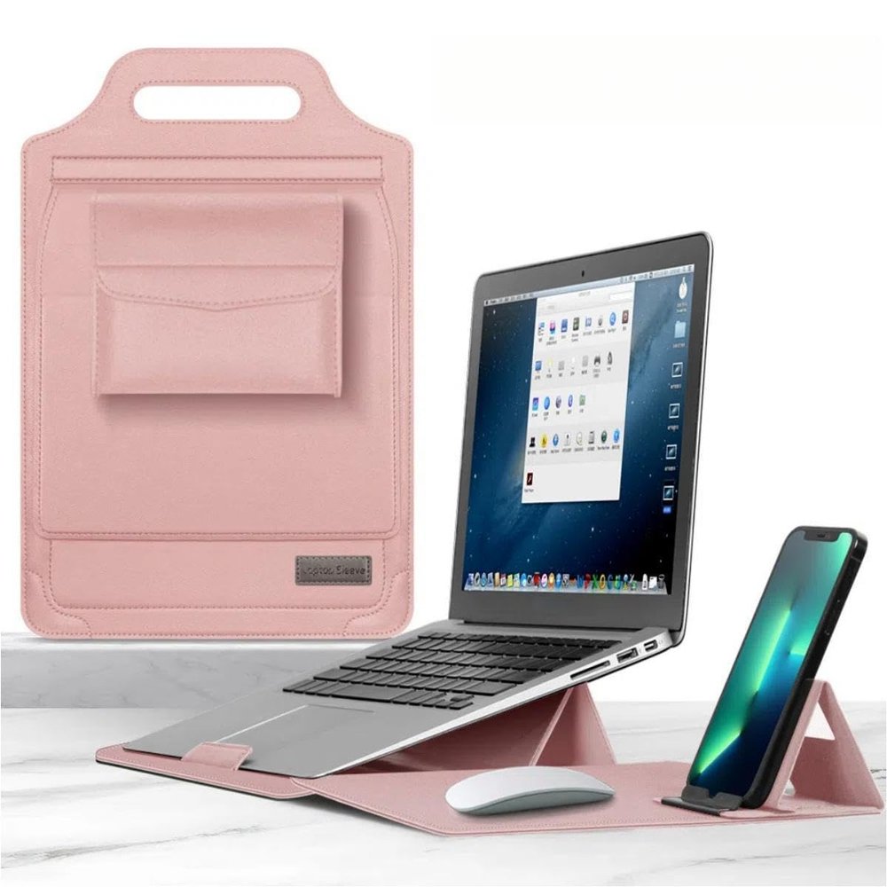 2-in-1 Laptop Case & Desk Mat Mouse Pad: 12-15.6 Inch Slim Computer Sleeve Bag for Women Men, Portable Laptop Cover with Handle & Inner Pocket, Ideal Gift(Pink, 13/14in)
