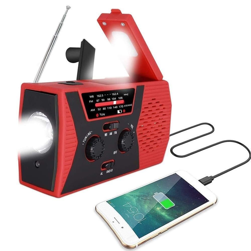 HCUCTOS Emergency Radio, 2000mAh Portable Hand Crank Solar Weather Radio with LED Flashlight & Reading Lamp, SOS Alarm for Home Camping Survival