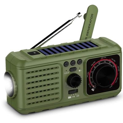 HCUCTOS 3 in 1 Outdoor Solar Emergency Radio - Hand Crank NOAA Weather Portable 2200mAh USB Charger LED Flashlights -for Camping Hurricane