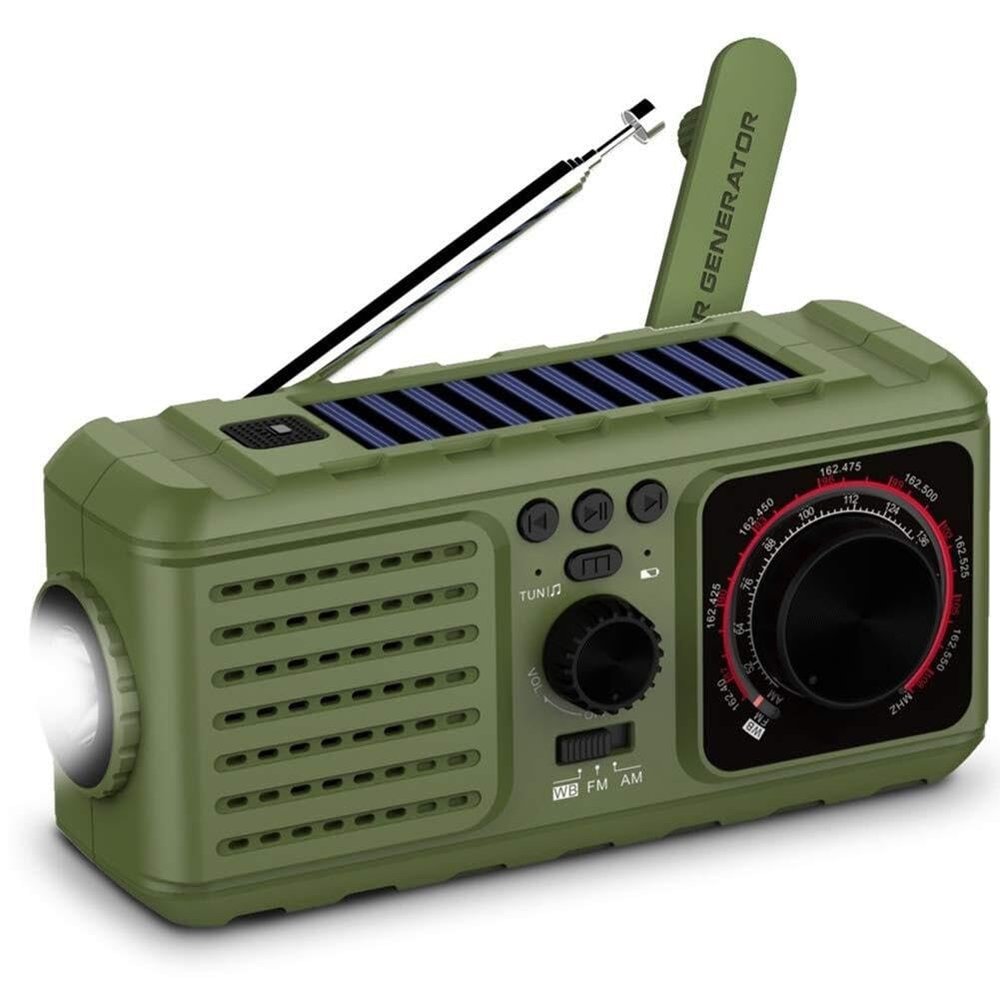 HCUCTOS 3 in 1 Outdoor Solar Emergency Radio - Hand Crank NOAA Weather Portable 2200mAh USB Charger LED Flashlights -for Camping Hurricane