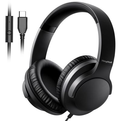 USB C Over Ear Headphones Wired,USB-C/Type C Wired Headphones with Microphone, Foldable & Lightweight Headset with In-line Control, HD Stereo Sound for iPhone 15-16/Samsung/Type-C Laptop/Tablet,Black