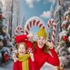 10x10ft Christmas Candy Cane Backdrop for Photography Winter Wonderland Snowy Forest Christmas Props for Photoshoot Xmas Tree Candy Canes Background Navidad Holiday New Year Party Decorations view 3