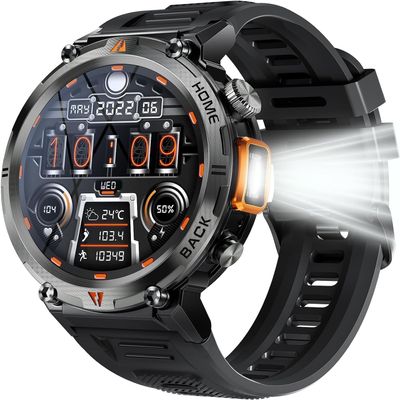 EIGIIS Military Smart Watch for Men Tactical Rugged with Bluetooth Call Flashlight 1.45'' Big Screen Fitness Tracker Heart Rate Sleep Monitor Waterproof Sports Smartwatch iPhone Android
