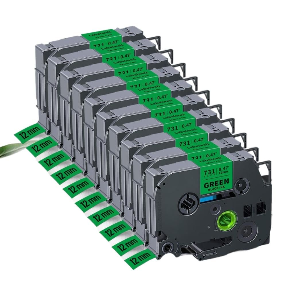 3PK 10PK TZe231 Compatible Label Tape Works with TZe White Tze-231 Tze-221 Tze-211 for PTH110 Label Printer(10PK Black on Green)