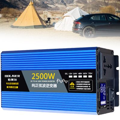2500W Pure Sine Wave Power Inverter, DC 12V/24V/48V/60V/72V to AC 110V/120V/220V/230V/240V, High Efficiency Car Converter for Home & Vehicle Use