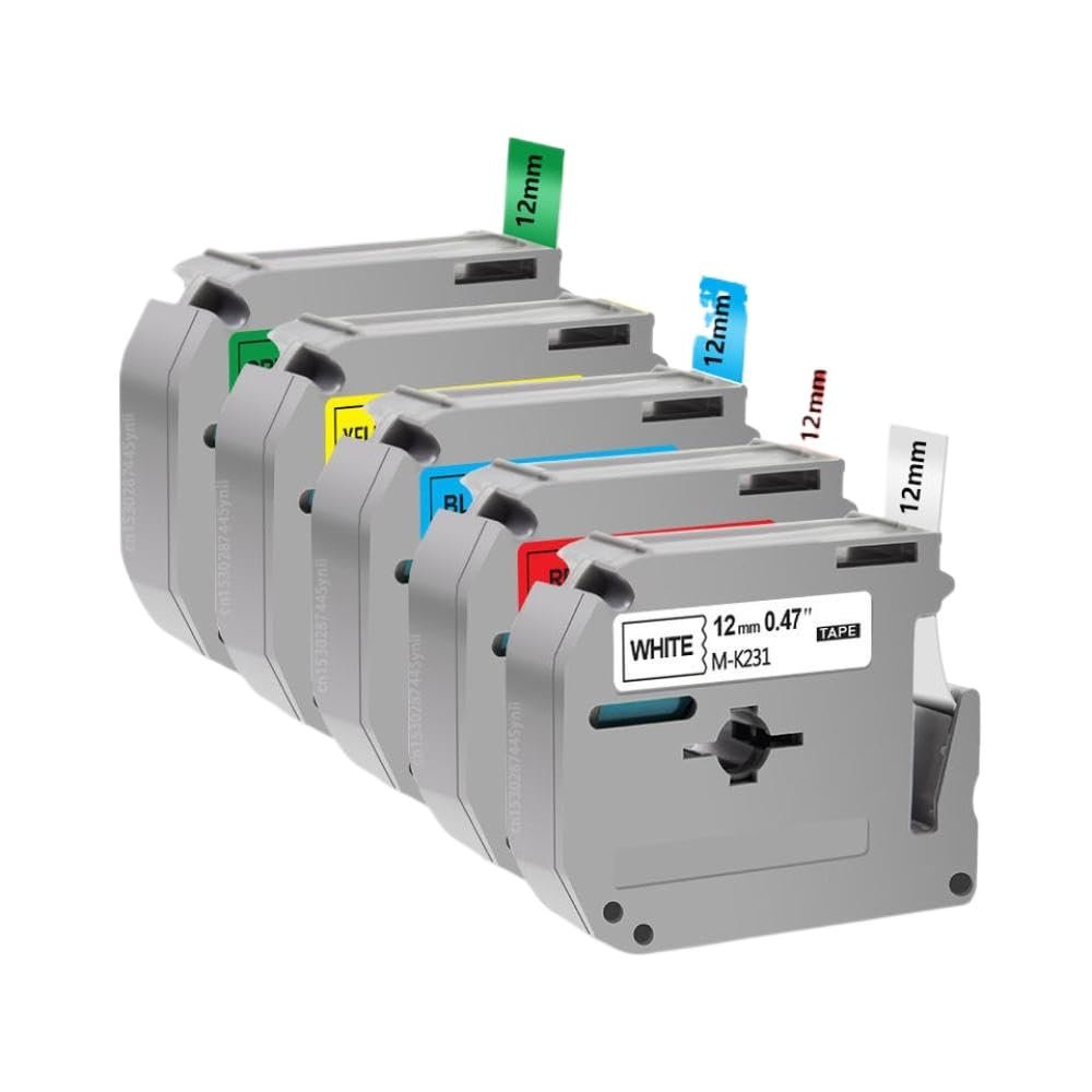 12mm MK-231 Compatible Tape 3/5PK Works with MK-131 MK-631 233 Label Tape for PT70 PT80 PT90 Label Makers(5PK 5Mixed Colors)