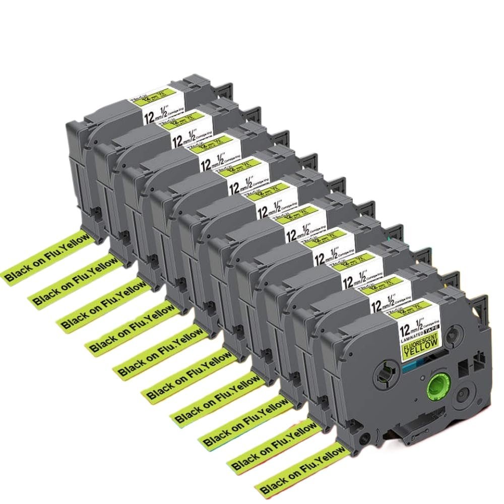 12mm TZ Label Tape 10PK Laminated Compatible with TZeC31 TZe-C31 TZe C31 Black On Fluorescent Yellow for Label Maker