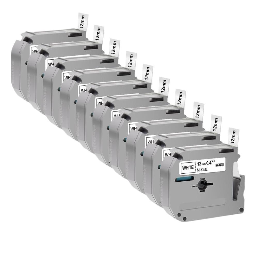 10Pcs 12mm M-K231 Compatible Label Tape MK231 MK-231 MK-131 431 631 for Label Printer PT-70 PT-80(10PK Black on White)