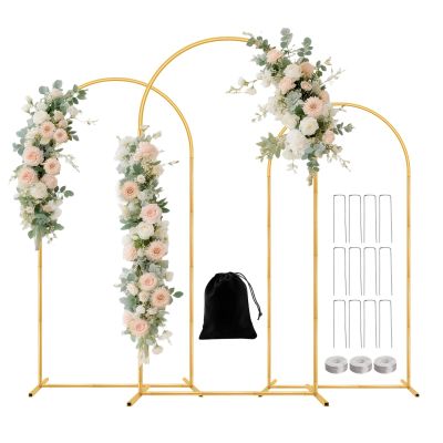 Metal Arch Backdrop Stand Set of 3(6 ft, 5 ft, 4 ft) Party Arch Stands for Wedding, Birthday, Baby Shower, Bridal Shower, Balloon Arched Frame for Garden Decor, Gold Floral Arches,Valentines Day