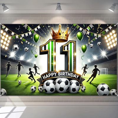 BlissYard Soccer 11th Birthday Banner 71x43 Inch Polyester Party Decor