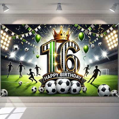 BlissYard Soccer 16th Birthday Banner 71x43 Inch Polyester Party Decor