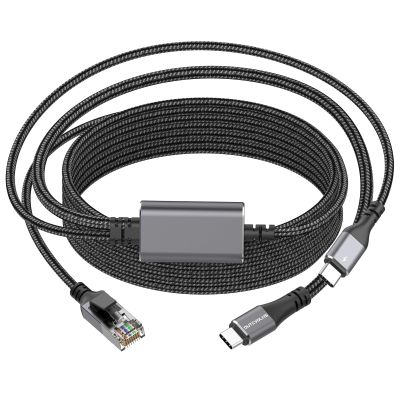Dutevolns USB C to Ethernet Cable with Charging 10 Feet, USB-C Male 100W PD & Gigabit LAN Two in One, Type C to RJ45 Nylon Cord with Power Delivery (PD Next to USB C Port), for MacBook, Windows10/11