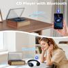 G Keni CD Player with Bluetooth Input & Output, Portable CD Player for Home with Dual HiFi Stereo Speakers, Rechargeable FM Radio, USB, AUX, CD-R/RW Compatible, Retro Wooden Design, Brown view 3