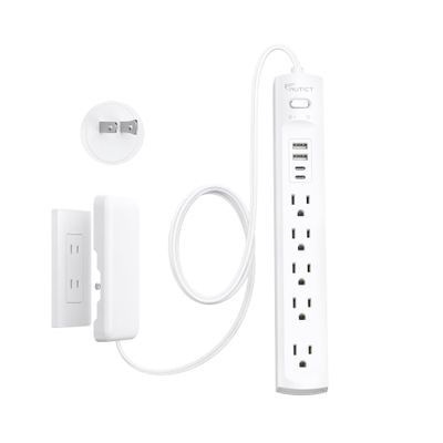 2 Prong Power Strip, NUTICT 2 Prong to 3 Prong Outlet Adapter, Flat Extension Cord with Outlet Cover 10FT, 5-Outlet & 4 USB Ports, 1440J Surge Protector, Wall Mountable, Ideal for Old House, White